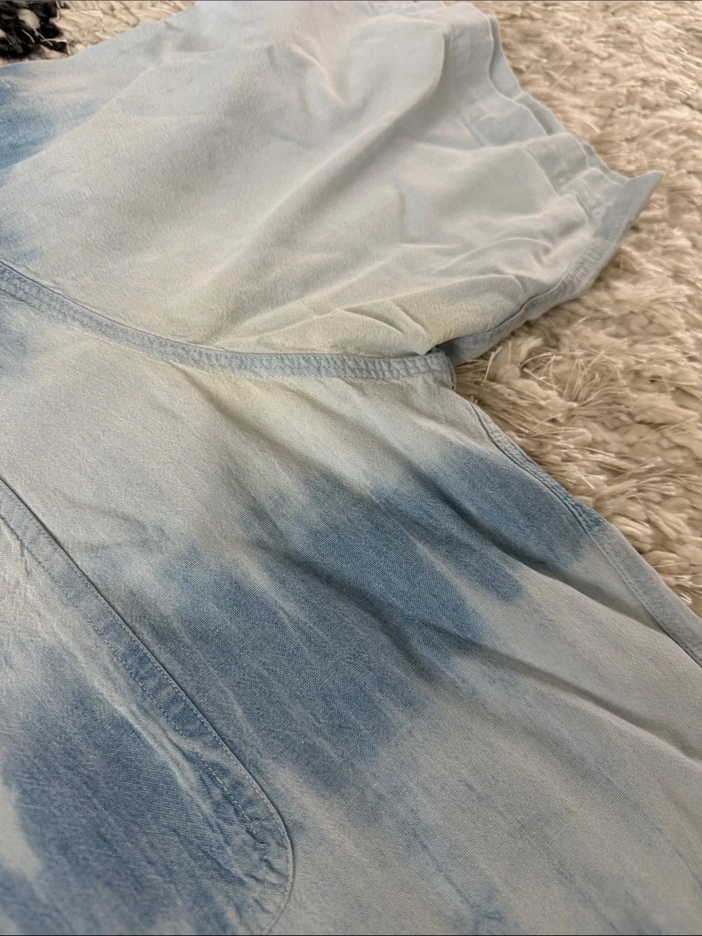 Polo by Ralph Lauren Light Blue Tie-Dye Short Sleeve Dungaree Button-Down Shirt